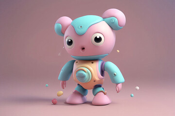 cartoon robot in a pink cap with a pink ball. 3 d illustration.