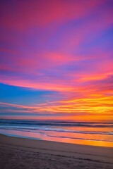 Fototapeta na wymiar 南国ビーチのカラフルな夕日の美しい景色