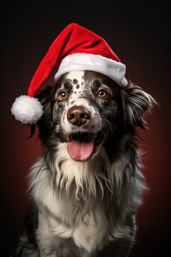 Divertida felicitación navideña de mascota con perro feliz con gorro de Papa Noel, Perro disfrazado para Navidad 