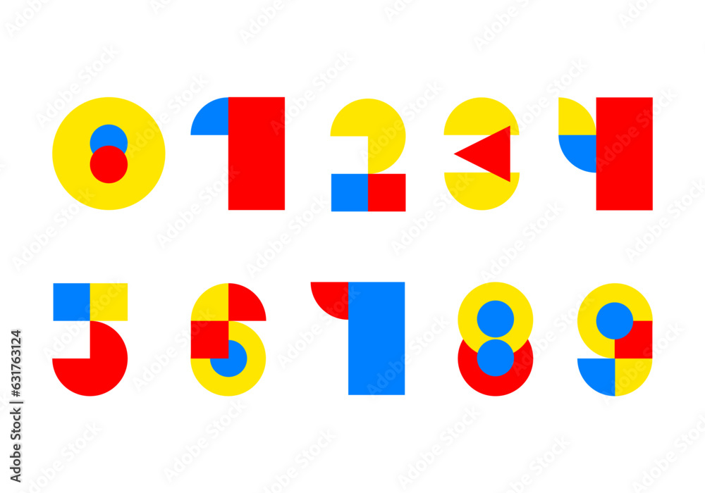 Fototapete numbers. trendy font in retro bauhaus design style. artistic geometric printing type drawing in blue