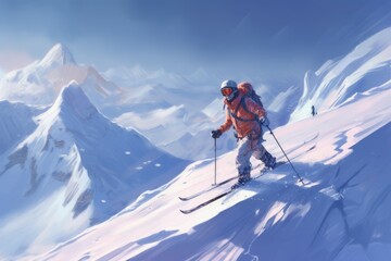 Skier mountains snow. Generate Ai - obrazy, fototapety, plakaty
