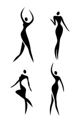 Abstract female silhouettes. Young beautiful woman, minimalism. Abstract girls, contemporary design, vector illustration