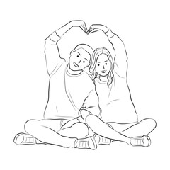 Romantic Couple love heart pose illustration
