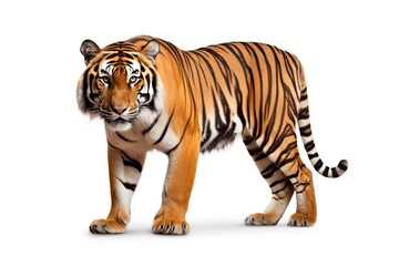 A majestic tiger standing proudly against a pristine white backdrop created with Generative AI technology