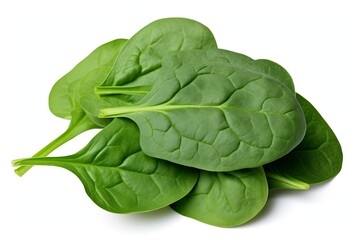 Obraz premium A vibrant pile of green baby spinat on a clean white background created with Generative AI technology