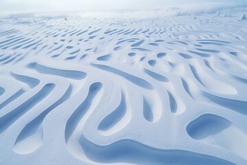 Drone view de surcos en la nieve zigzagueantes, laberinto de nieve, paisaje de la naturaleza salvaje