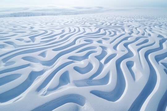 Aerial Drone view de surcos en la nieve zigzagueantes, laberinto de nieve, paisaje de la naturaleza salvaje