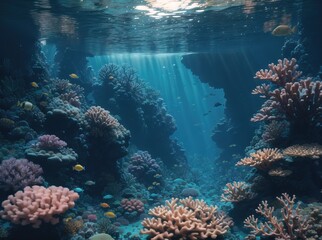 Naklejka na ściany i meble underwater coral with fish