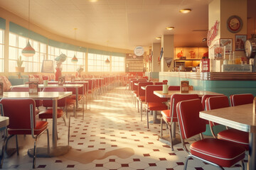 Classic diner cafe interior, 1950s style classic