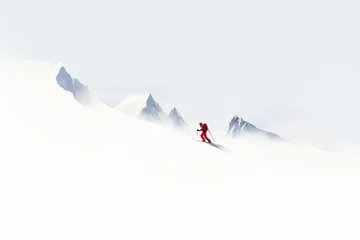 Foto op Aluminium Ascenso a la montaña en mitad de la tormenta de nieve, deporte de riesgo en invierno, paisaje salvaje, naturaleza y aventura  © Loktor