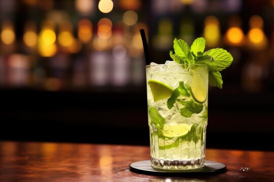 Glass of caipirinha cocktail on table - Powered by Adobe