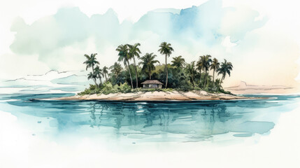 Travel illustration. Fuji island. Art, minimalism, romanticism, watercolors, pastels. Generative AI.	