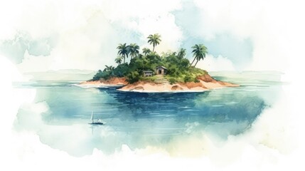 Travel illustration. Hawaiian islands. Art, minimalism, romanticism, watercolors, pastels. Generative AI.