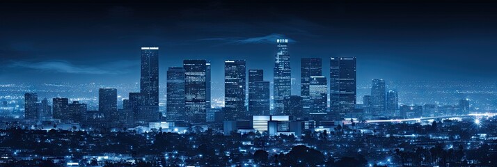 California dreaming. Modern architecture in beautiful Downtown Los Angeles at dusk. Illuminated cityscape at night. Stunning skyline and landmarks