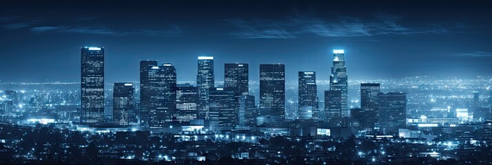 California dreaming. Modern architecture in beautiful Downtown Los Angeles at dusk. Illuminated cityscape at night. Stunning skyline and landmarks