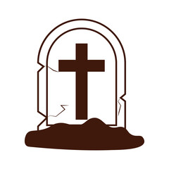 Gravestone Halloween Icon White Outline Style