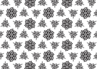 Pattern Floral and Geometric Elements. Seamless Floral Ethnic Pattern. Arabic Indian Motifs Abstract Floral Ornament Thin Line. Vector Wallpaper Background Fabric Paper Black and White Graphic Design