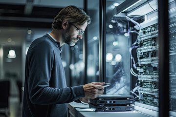 Fototapeta premium Business people working on tablet, or computer, generative ai