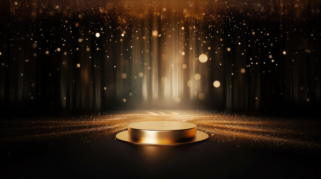 golden sparkling podium with copy space