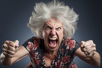 angry mature american woman yelling at you - obrazy, fototapety, plakaty