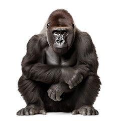 gorilla sitting, isolated background, png - obrazy, fototapety, plakaty
