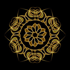 intricate and delicate lacy style floral fantasy on yellow gold on a black background