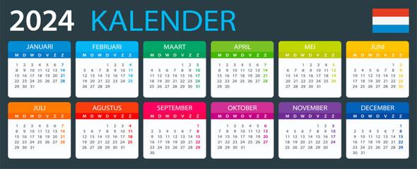 2024 Calendar - vector illustration, Dutch version