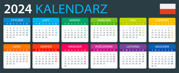 2024 Calendar - vector illustration, Polish version