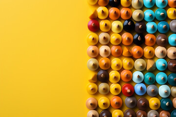 Fototapeta na wymiar Colorful colored pencil set arranged exactly in a row. Generative AI