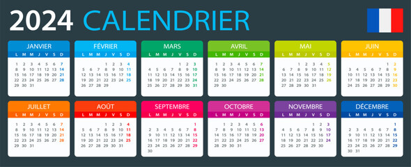 2024 Calendar - vector illustration, French version
