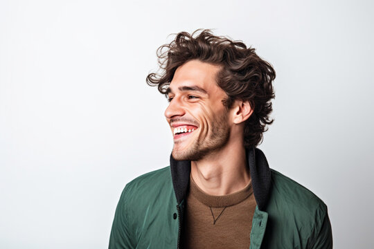 Studio Portrait Concept Of A Smiling Young Man Talking On A White Background