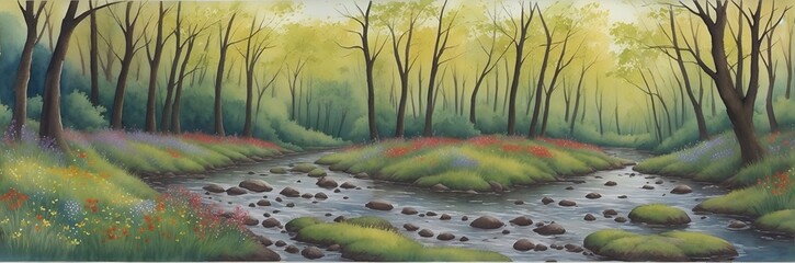 Naklejka premium Beautifulд landscape. River flow. AI generated illustration