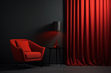 A room in black and red. Strong contrasting colors. Generative AI.