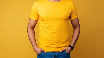 A man in a yellow tshirt - obrazy, fototapety, plakaty