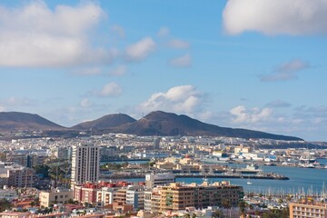 High Panoramic view of Las Palmas de Gran Canaria during cloudy day in Gran Canaria, Spain