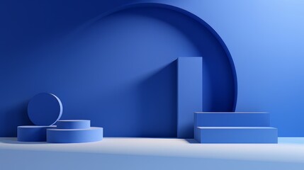 Abstract minimalistic monochrome scene with geometric shapes. Blue visualization AI