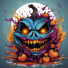 Halloween illustration with evil pumpkin , illustration ready for print