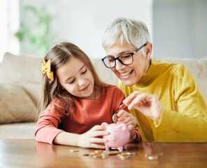 child money saving grandfmother family coin senior finance bank piggybank happy investment...