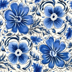 Blue and white seamless ethnic pattern