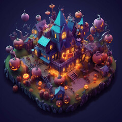 3D isometric view of the halloween festival