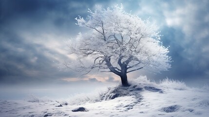 magical winter snow covered tree. Winter landscape Generative AI