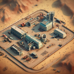 3D isometric view of the military base