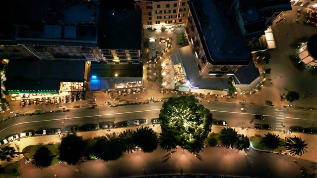 night city lights, city ​​of italy in the light of lanterns, warm light, yachts on the canal, ships in the pier, nightlife, Italy Rapallo