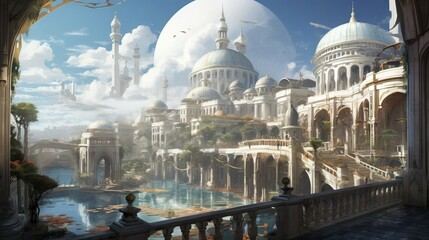 Landscape with castle. AI generated art illustration.