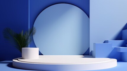 Abstract minimalistic monochrome scene with geometric shapes. Blue visualization AI