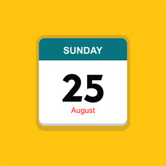 june 25 august icon with yellow background, calender icon