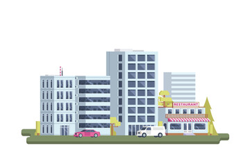 Vector building illustration of city landscape with elements. Illustration for landing page, Infographic, banner etc.