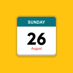 june 26 august icon with yellow background, calender icon