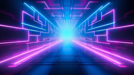 Abstract Neon Purple and Blue Color Light Beam. Horizontal Line Glowing Background.