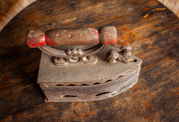 Vintage old iron used in the past, the heat source is obtained from burning charcoal, not from...